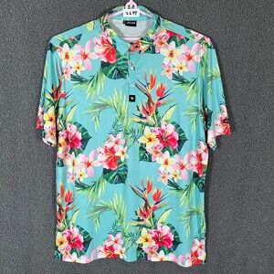 Bad Birdie Tropical Floral Golf Polo Shirt - Men's Size XXL - Green